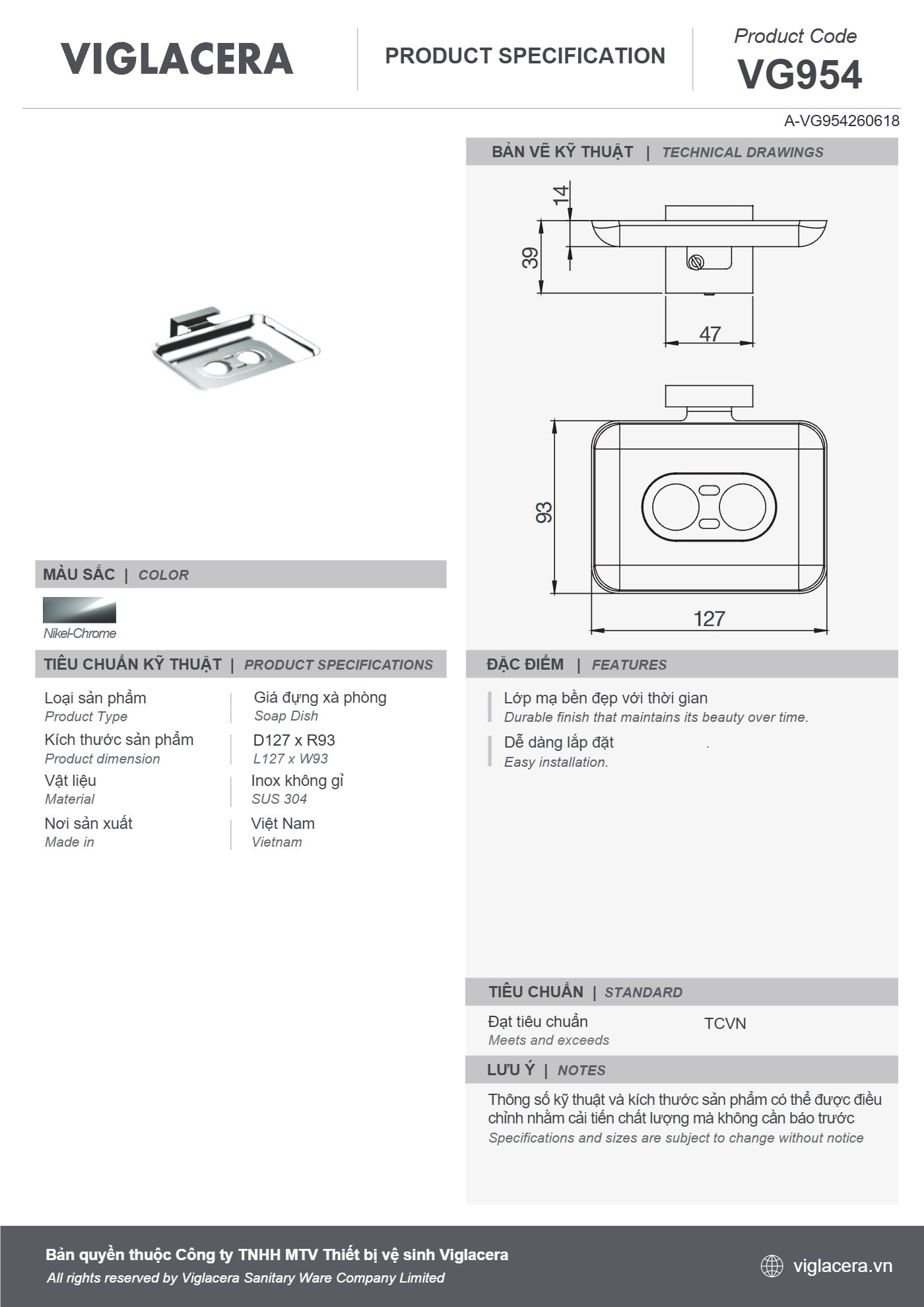 Bản vẽ spec VG954